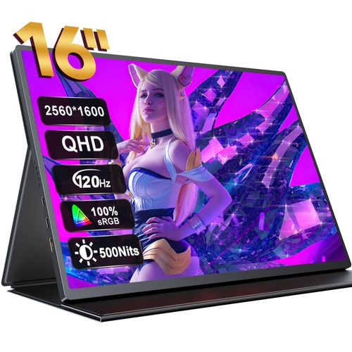 16 pouces 2K 120Hz moniteurs 2560x1600 de jeu moniteur portable pour USB C QHD Screen 500 Nits 120Hz VESA