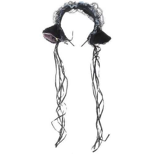 Cat Ear Shaped Headband Lace Hair Loop Hair Clasp Hair Band Hair Accessories For Women And Girls (Noir Et Rose)