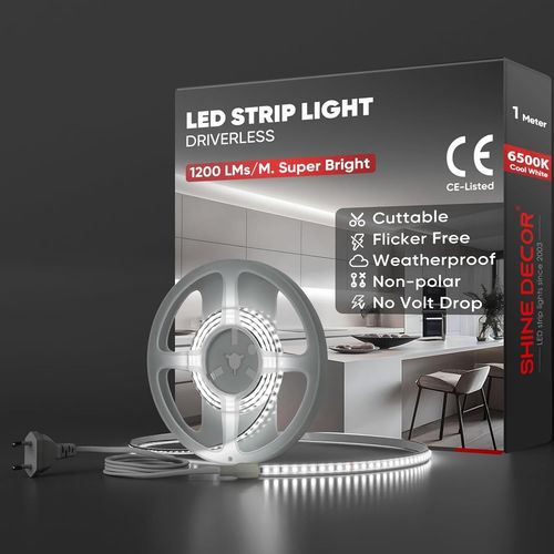 1m Bande Lumineuse Led, 220v Autocollante Silicone Bande Led Étanche Ip65, Smd 2835 120 Leds/M Ultra Haute Luminosité Pour Décoration Maison Cuisine Jardin Eclairage Led (Blanc Froid)