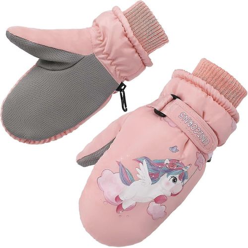 Gants De Ski Pour Enfants Licorne Rose Gants De Snowboard Pour Enfants Mignon Imperméable À L¿Eau Sports De Plein Air Gants Chauds (M)