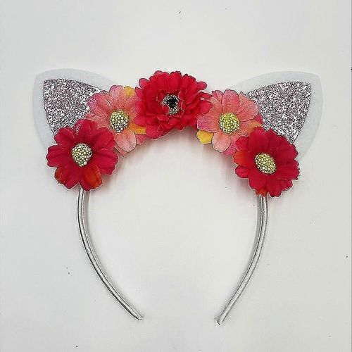 Bandeau Pour Filles Oreilles De Chat Coiffe De Fleur Artificielle Festival Party Photo Prop Bandeau