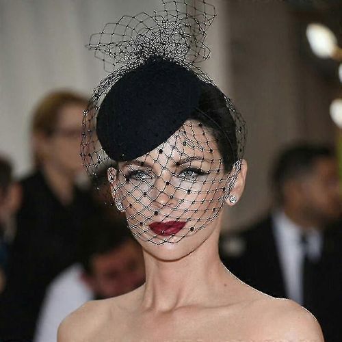 Chapeau En Feutre Noir Pour Femmes Topper Mesh Veil Small Peluche Wave Point Decor Hair Clips Wedding Bridal Cocktail Headwear
