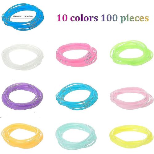 100 Pièces Glowing Silicone Jelly Bracelet Hairband Multicolor Rainbow Silicone Wristband Holder