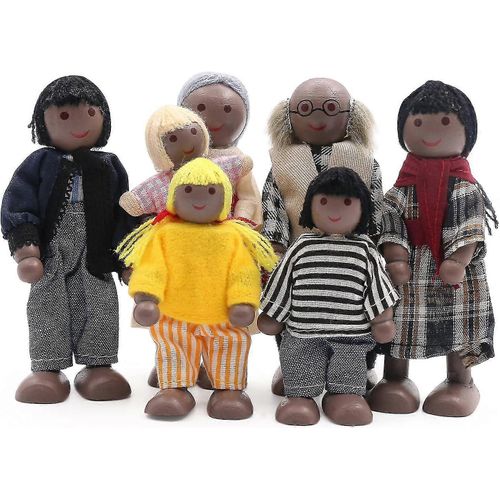 Poupée en bois Ensemble familial de 7 membres de la famille Maison de poupée