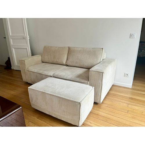Canapé 3 Places + Pouf Bobochic Nihad ¿ Velours Côtelé Beige