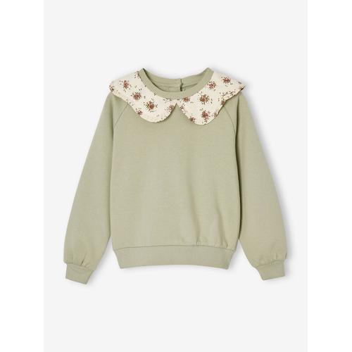 Sweat Col Fantaisie Imprimé Fille Vert Sauge