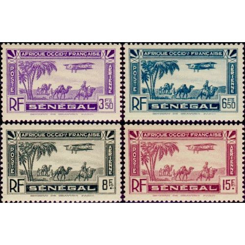 Sénégal, Colonie Française 1935, Très Beaux Timbres Neufs** Luxe De Poste Aérienne Yvert 7 9 10 11, Avion Survolant Une Caravane De Nomades.