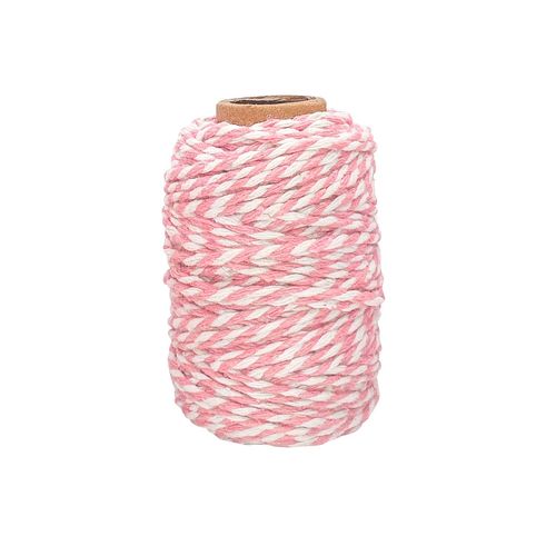 Ficelle Coton Bicolore Rose Clair Et Blanc 25 M X 1,5 Mm