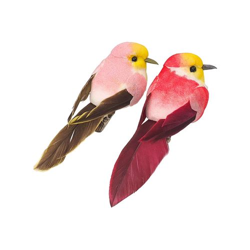 Oiseaux Déco Rose Et Rouge 8 X 2,7 X 3 Cm 2 Pièces