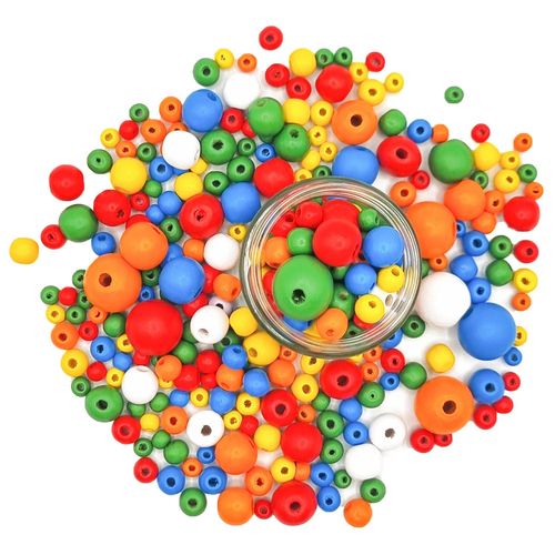 Perles Rondes En Bois Multicolores 0,8 À 2,3 Cm 385 Pièces
