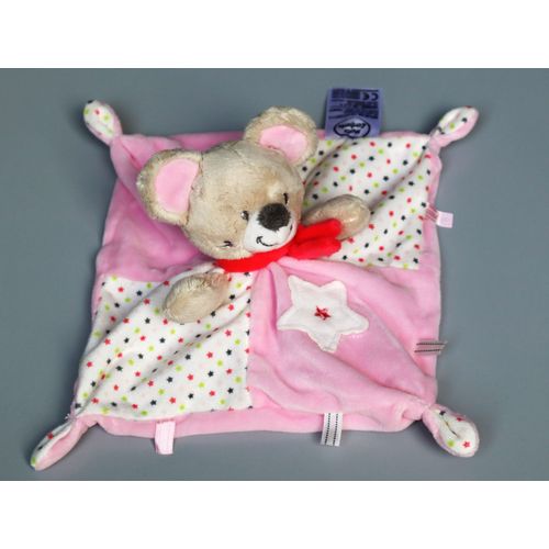 Doudou Souris Plat Rose Blanc Étoiles Mots D'enfants