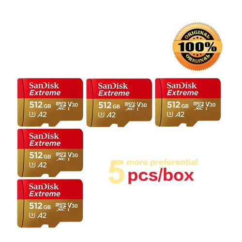 5PCS Carte microSDXC SanDisk Extreme 512 Go Class 10, UHS-I, UHS-Class 3, v30 Video 190/130Mb/s