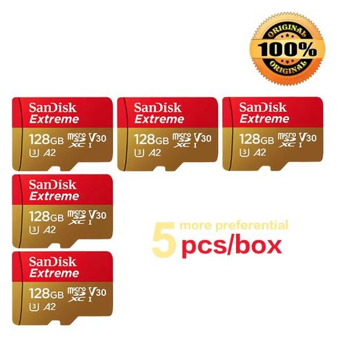 5PCS Carte microSDXC SanDisk Extreme 128 Go Class 10, UHS-I, UHS-Class 3, V30 Video 190/90Mb/s