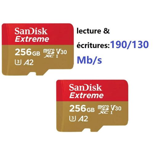 Lot de 2 SanDisk Extreme 256 Go Micro SDXC Carte Mémoire flash - Class 10