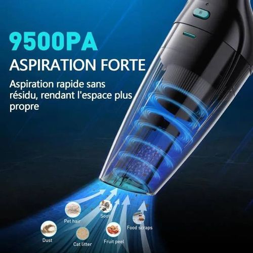 Aspirateur à Main sans Fil Puissant pour Voiture 9500Pa avec Buse de Chargement et Stockage Portable et Rechargeable