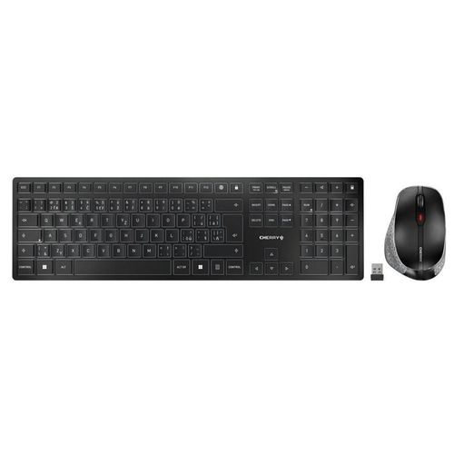 CHERRY DW 9500 SLIM - Ensemble clavier et souris - sans fil - 2.4 GHz, Bluetooth 4.0 - Tchèque/Slovaque - commutateur : CHERRY SX - gris, noir - emballage sans plastique