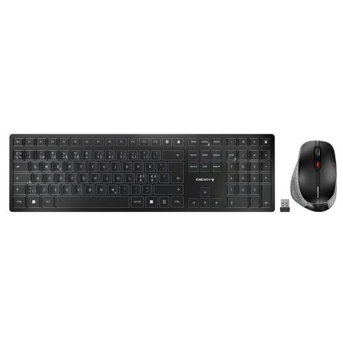 CHERRY DW 9500 SLIM - Ensemble clavier et souris - sans fil - 2.4 GHz, Bluetooth 4.0 - Pan Nordic - commutateur : CHERRY SX - gris, noir - emballage sans plastique