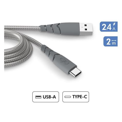 Force Power - Câble USB - USB (M) pour 24 pin USB-C (M) - 3 A - 2 m - ultra renforcé - gris