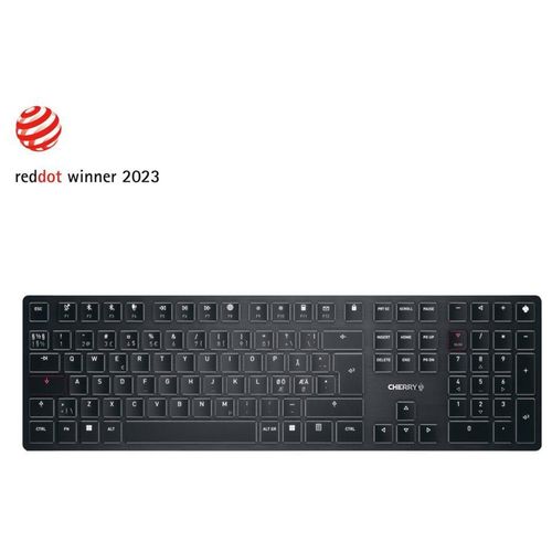CHERRY KW X ULP - Clavier - rétro-éclairé - sans fil - 2.4 GHz, Bluetooth 5.2, USB - QWERTY - Pan Nordic - commutateur : profil ultra bas CHERRY MX - noir - emballage sans plastique