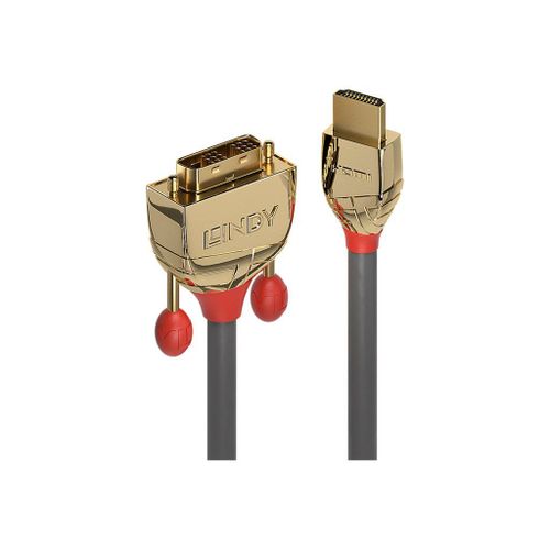 Lindy Gold - Câble adaptateur - liaison simple - DVI-D mâle pour HDMI mâle - 15 m - triple blindage - gris - rond