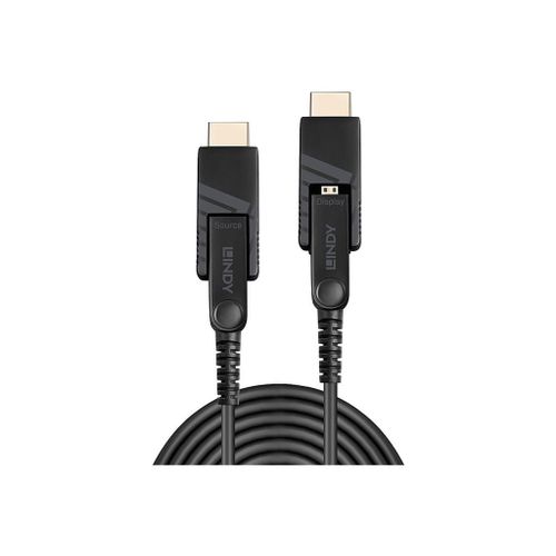 Lindy - Câble HDMI avec kit Ethernet - 19 pin micro HDMI Type D mâle pour 19 pin micro HDMI Type D mâle - 70 m - cuivre hybride/fibre optique - noir - support 4K
