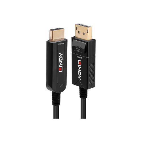 Lindy - Câble adaptateur - DisplayPort mâle pour HDMI mâle - 40 m - cuivre hybride/fibre optique - noir - rond, support 4K
