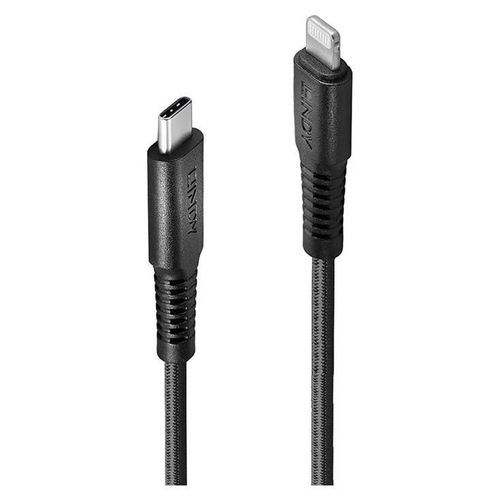 Lindy - Câble Lightning - 24 pin USB-C mâle pour Lightning mâle - 3 m - blindé - noir - rond, support pour Power Delivery 2,0