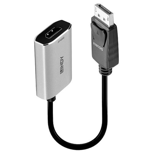 Lindy - Câble adaptateur - DisplayPort, USB-C (alimentation uniquement) pour HDMI femelle - 11 cm - gris - convertisseur actif, support 4K120Hz (3840 x 2160), support 8K60Hz (7680 x 4320)...