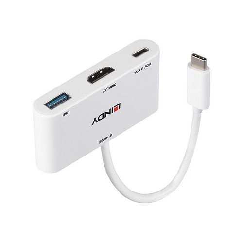 Lindy - Adaptateur vidéo - 24 pin USB-C mâle pour USB type A, HDMI, USB-C (alimentation uniquement) femelle - 18 cm - blanc - support 4K30Hz (3840 x 2160), support pour Power Delivery 3.0