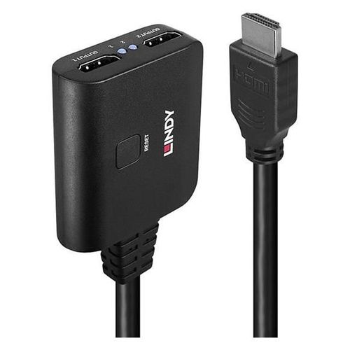Lindy - Répartiteur HDMI - HDMI, Micro-USB de type B (alimentation uniquement) pour HDMI femelle - 50 cm - noir - prise en charge HDR, support pour 4K60Hz (3840 x 2160)