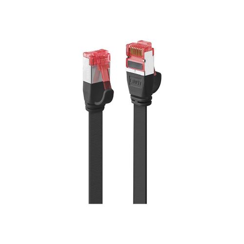 Lindy - Cordon de raccordement - RJ-45 (M) pour RJ-45 (M) - 3 m - U / FTP (Paire torsadée blindée) - CAT 6 - sans halogène, sans crochet, plat - noir