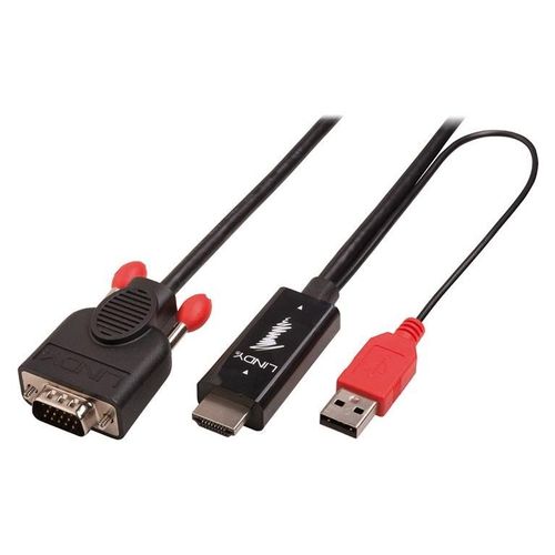Lindy - Câble vidéo - HD-15 (VGA) mâle pour USB, HDMI mâle - 3 m - noir