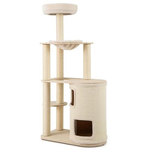 Arbre À Chats 151 Cm Multi-Niveaux Costway, Condo À 2 Étages, Poteaux Et Tapis De Sisal Pour Griffer, Coussin En Peluche Lavable
