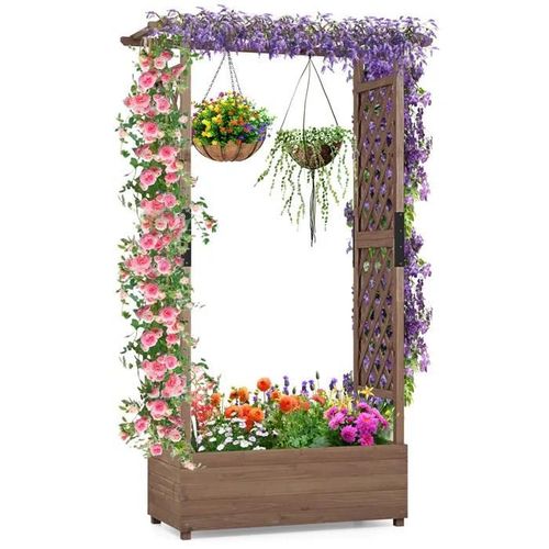 Costway Jardinière Avec Treillis Latéraux En Arc - Toit Suspendu, Trou De Drainage, Bois Sapin Pré-Huilé - 110 X 44 X 182 Cm, Noyer