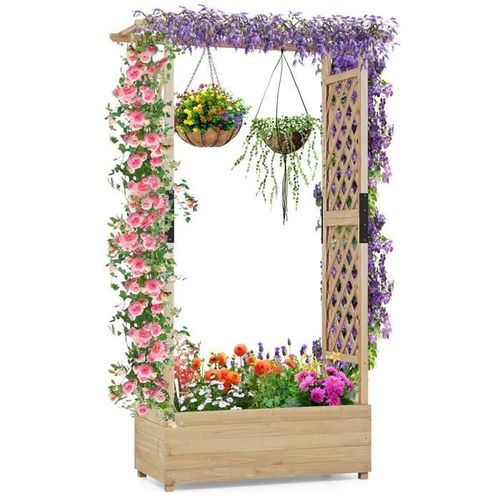 Costway Jardinière Avec Treillis Latéraux En Arc - Toit Suspendu, Trou De Drainage, Bois Sapin Pré-Huilé - 110 X44 X182 Cm, Naturel