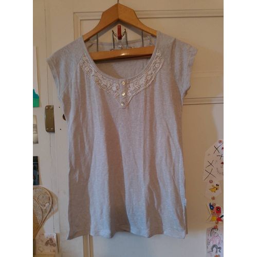 Tee Shirt Gris Col Blanc 36 S Bonobo Jeans.