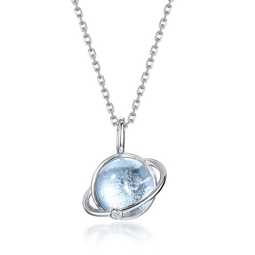 Pendentif Planète Cosmique En Argent S925 Avec Topaze Bleu Ciel