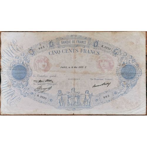 Billet 500 Francs Bleu Et Rose Paris 18 Mai 1933 France K.2223