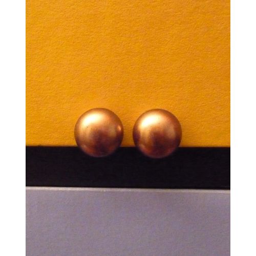 Paire De Boucles D'oreilles À Clipper Demi Boule Marron Et Argenté