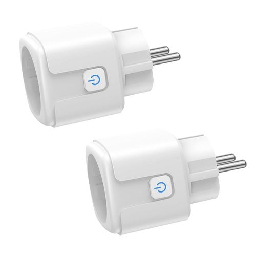 Prise Connectée WiFi, 2 Pièces Prise Intelligente 16A 3680W, Prise WiFi avec Mesure de Consommation Électrique, Contrôle à Distance, Commande Vocale, Compatible avec Alexa & Google - pour la France