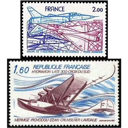 France 1981 - 1982, Très Beaux Timbres Neufs** Luxe De Poste Aérienne, Yvert 54 Salon De L'aéronautique, Avion Mirage 2000 Et 56 Hydravion Late 300 - Croix Du Sud.