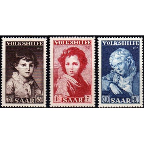 Allemagne, Land De Sarre Sous Adm. Française 1952, Très Beaux Timbres Neufs** Luxe Yvert 316 317 318, Série Complète Au Profit Des Oeuvres Sociales, Portraits D'enfants, Oeuvres De Greuze, Morillo...