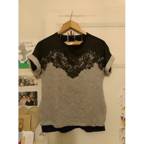 Tee Shirt Gris Haut Dentelle Noire 36 S Zara Basic.