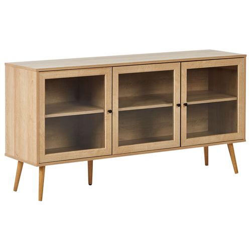 Commode À 3 Portes Avec Vitrine En Bois Clair Albany