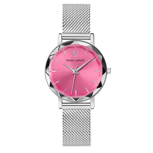 Montre Femme Multiples Argenté Cadran Rose Bracelet Acier Milanais Argenté 14 Mm