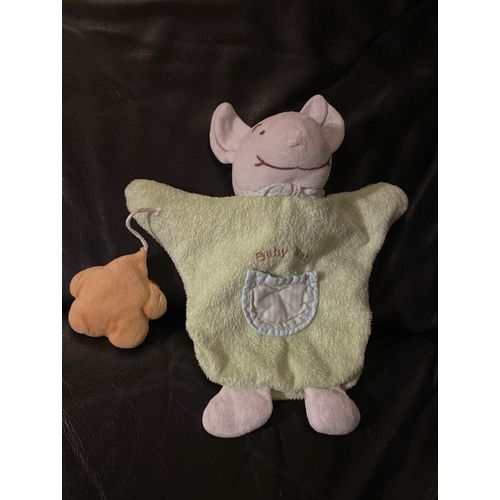 Souris Baby Nat' Doudou Marionnette Verte Étoile Orange 27cm