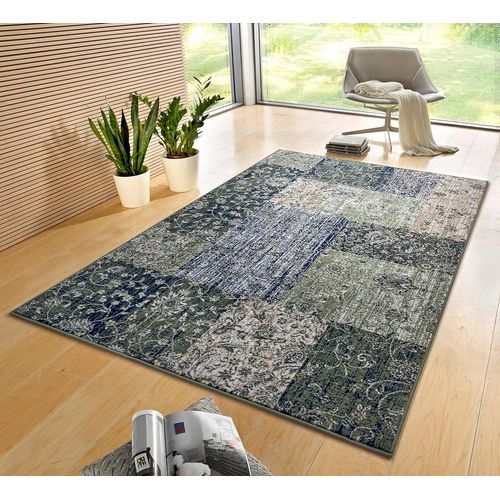 Kirie 105447-80x150 Tapis Patchwork À Poils Courts Moderne Design Vintage Pour Salle À Manger, Salon, Chambre D'enfant, Couloir, Chambre À Coucher, Cuisine - Vert - 80 X 150 Cm[X945]