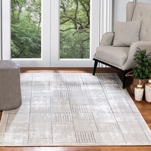 Salla Tapis Géométrique Scandinave - Tapis Salon, Salle À Manger, Chambre, Cuisine - Tapis Design Boheme Chic, Berbere Moderne, Tapis Poil Court 160x213cm - Bleu, Blanc, Sésame Et Gris[X549]