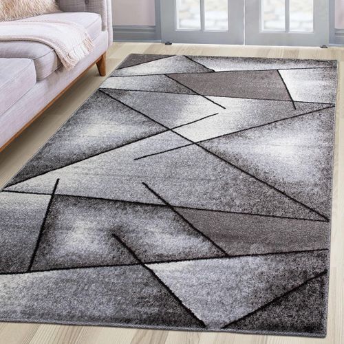 Tapis Tissé Pour Salon, Couloir, Chambre À Coucher, Pont, Gris Moderne, Design Géométrique, Öko-Tex 100, Taille 80 X 150 Cm, 30161grau080150[X601]