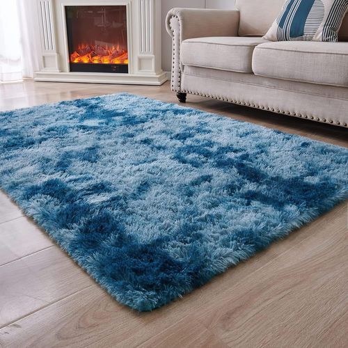 Tapis Pour Salon Moquette Grande Taille Tapis Poils Longs Moderne Tapis De Sol Grand Pour Couloir Soft Doux Et Moelleux Pour La Chambre À Coucher D'enfant(Paon Bleu,160 X 230 Cm)[X37]